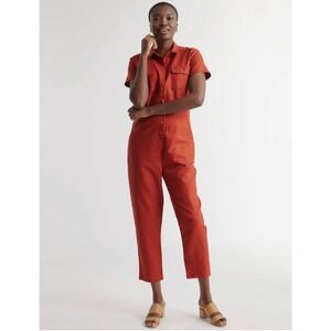 QUINCE Rust Red Cotton Linen Twill Short Sleeve Coverall Jumpsuit NWT Medium
